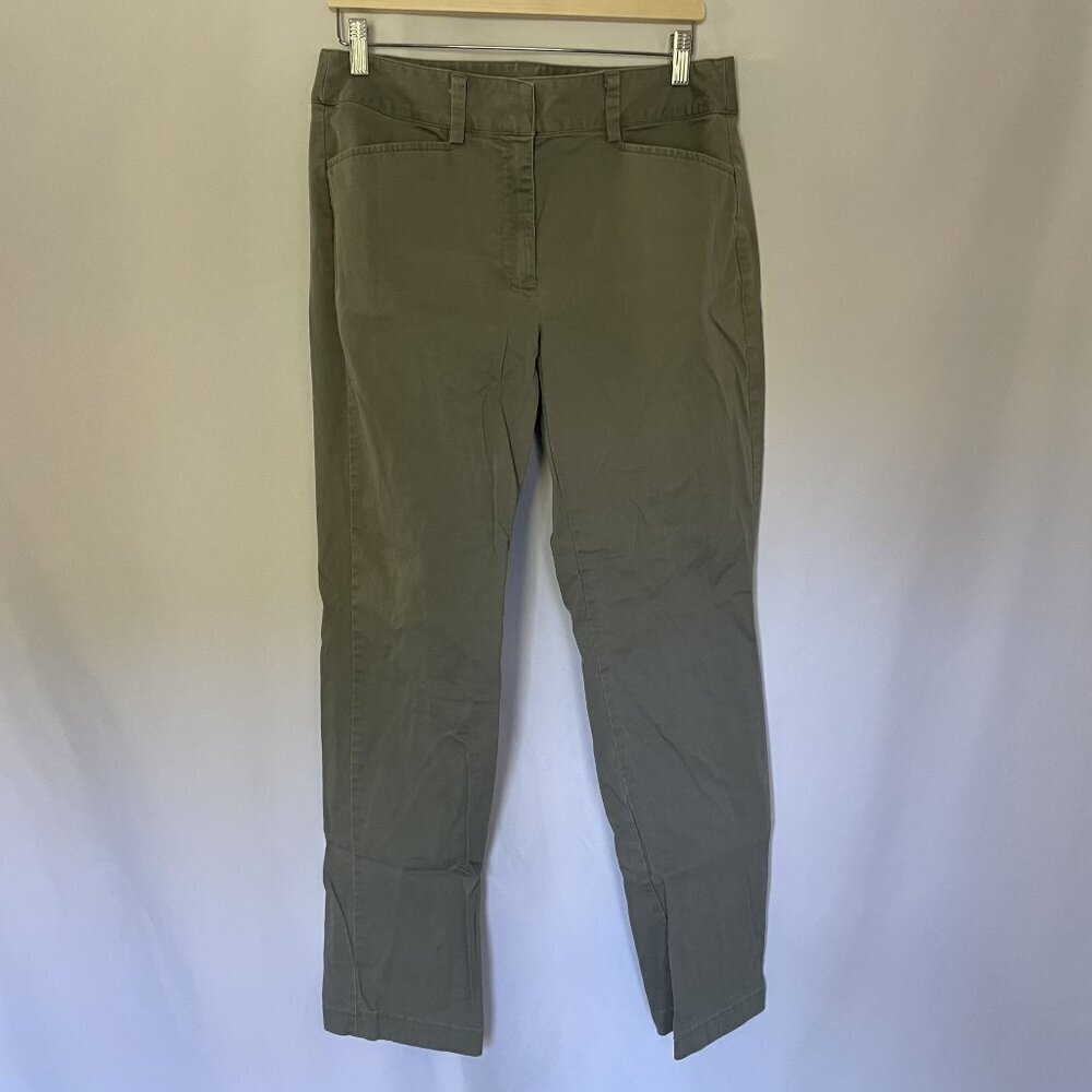 Lands End Womens Mid Rise Straight Leg Pants Size 10 Olive Green Cotton Blend